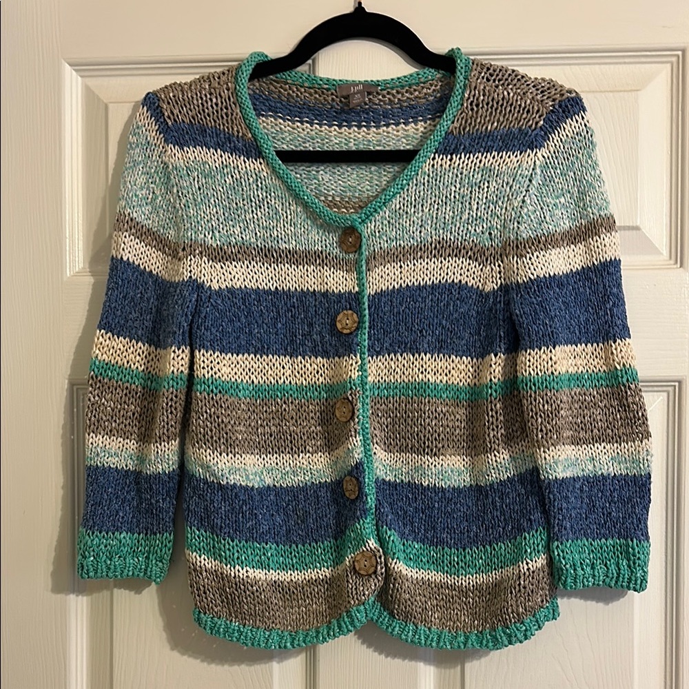 J. Jill Colorful Striped Open Knit Cardigan